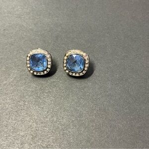 Premier Designs Blue Faceted Stone Halo Square Pierced Earrings Retro